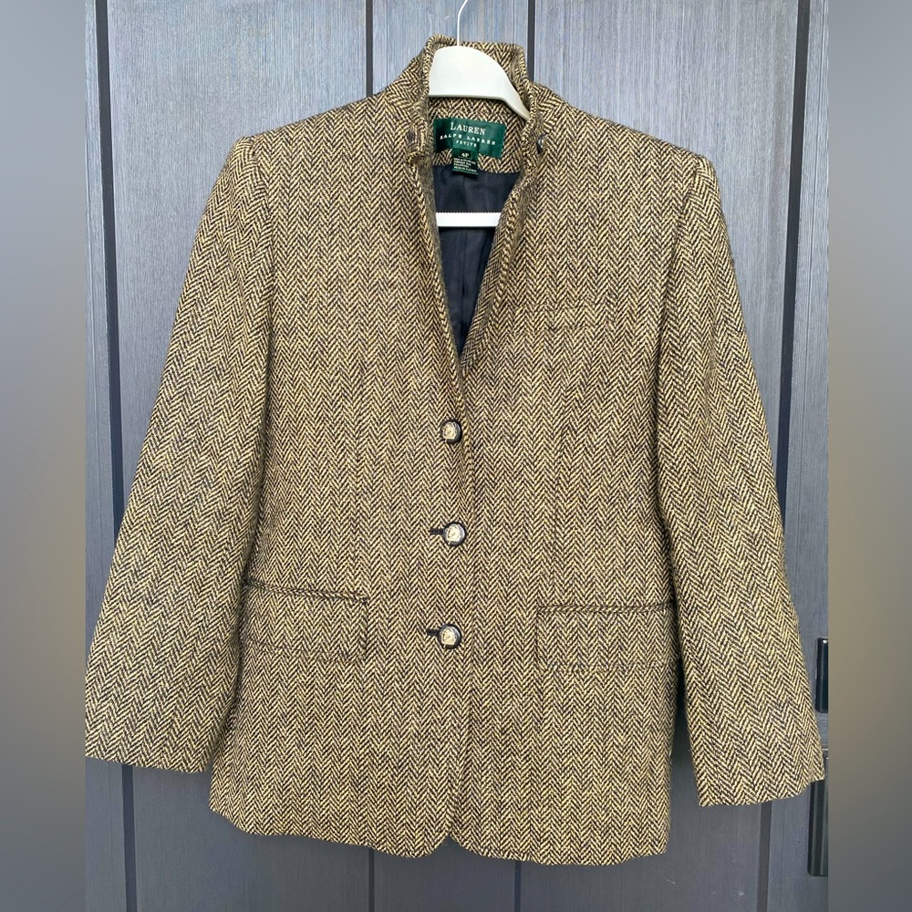 Ralph Lauren LRL Vtg Jacket 100% Wool Herringbone Equestrian Horse Button Blazer